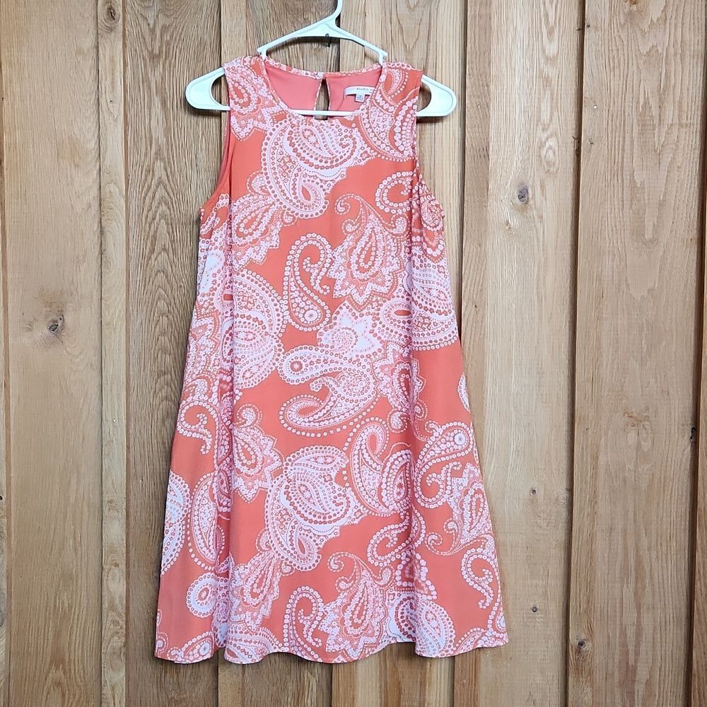 Studio One Sleeveless Midi Paisley Lined Dress, Size 10, Coral & White